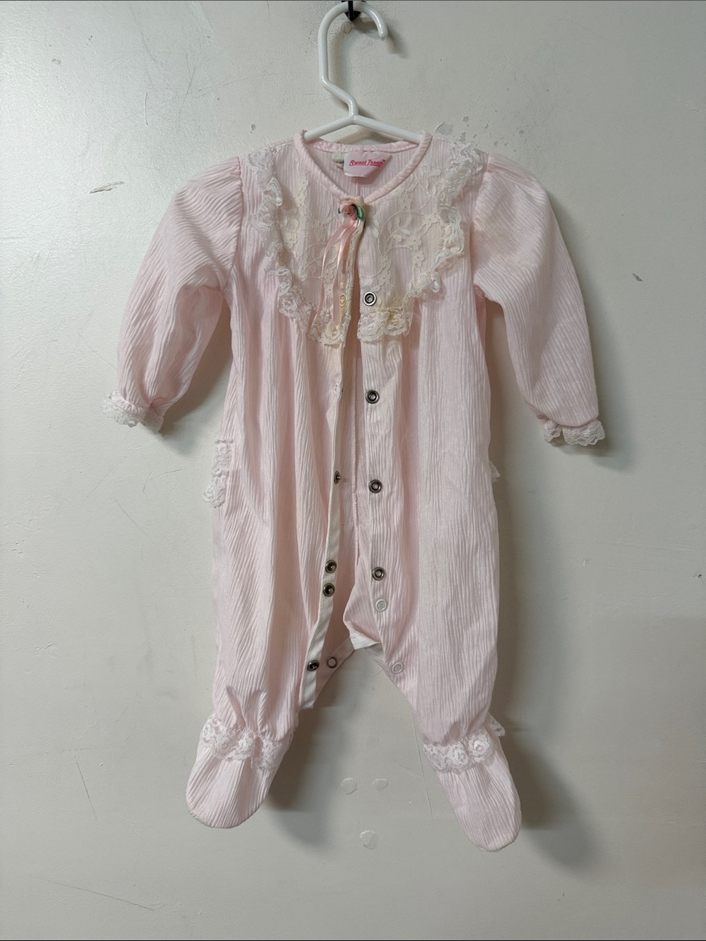 Light Pink Lace-Trim Footed One-Piece by Sweet Dreams